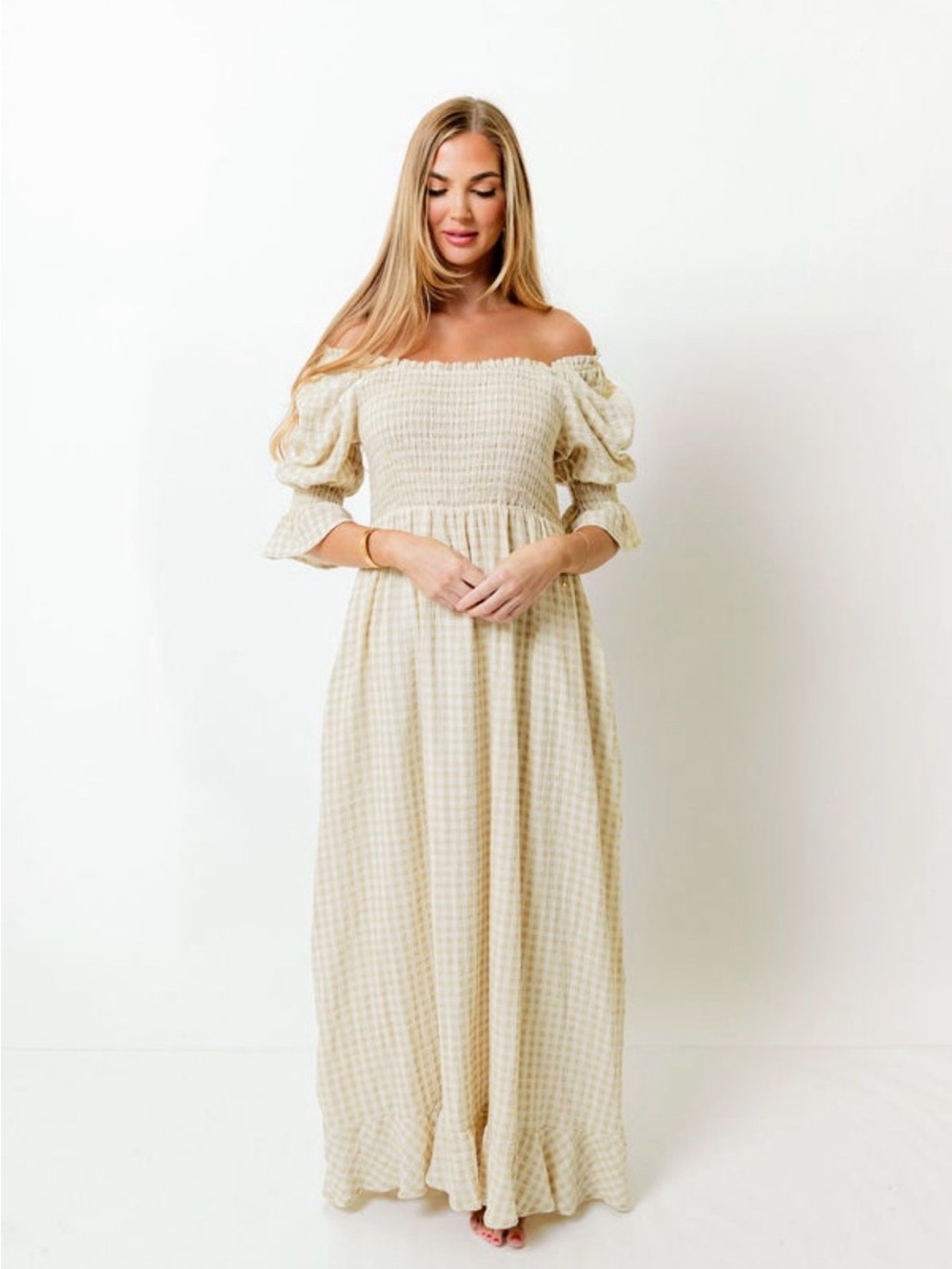 NWT Worth Collective Cotton Gingham Smocked Maxi Dress XS Cottagecore maternity - Picture 4 of 7